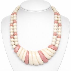 VINTAGE JAPAN TWO STRAND CREAM AND LIGHT PINK BEADED NECKLACE